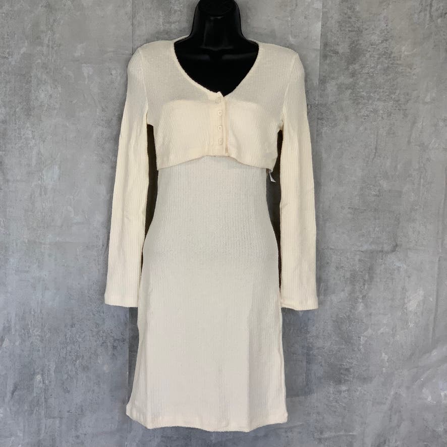 TOPSHOP Cream 2-Piece Scoopneck Cardigan Bodycon Mini Dress SZ 10