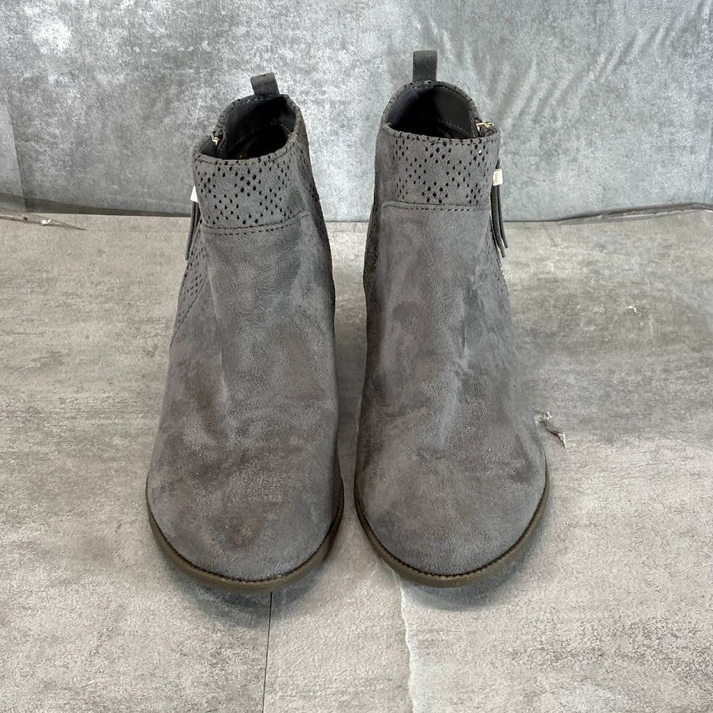 DR. SCHOLL'S Women's Dark Shadow Grey Brianna Perforated Block-Heel Booties SZ 7
