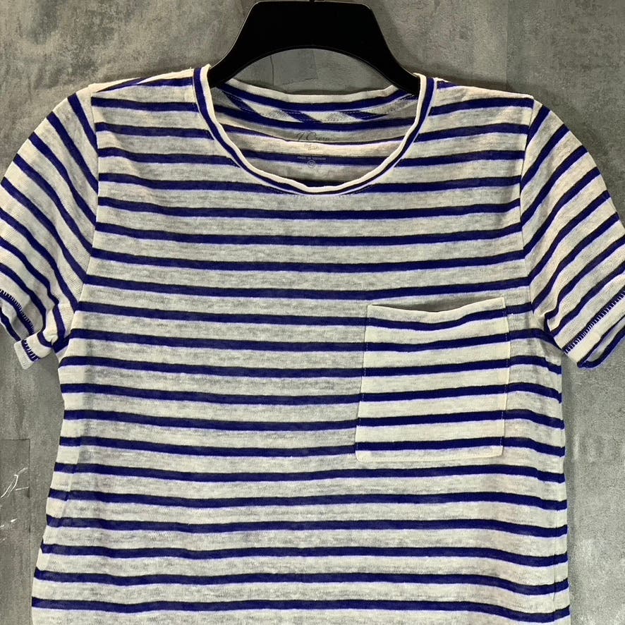 J.CREW Women's Blue Striped Crewneck Knit Short Sleeve T-Shirt SZ XS