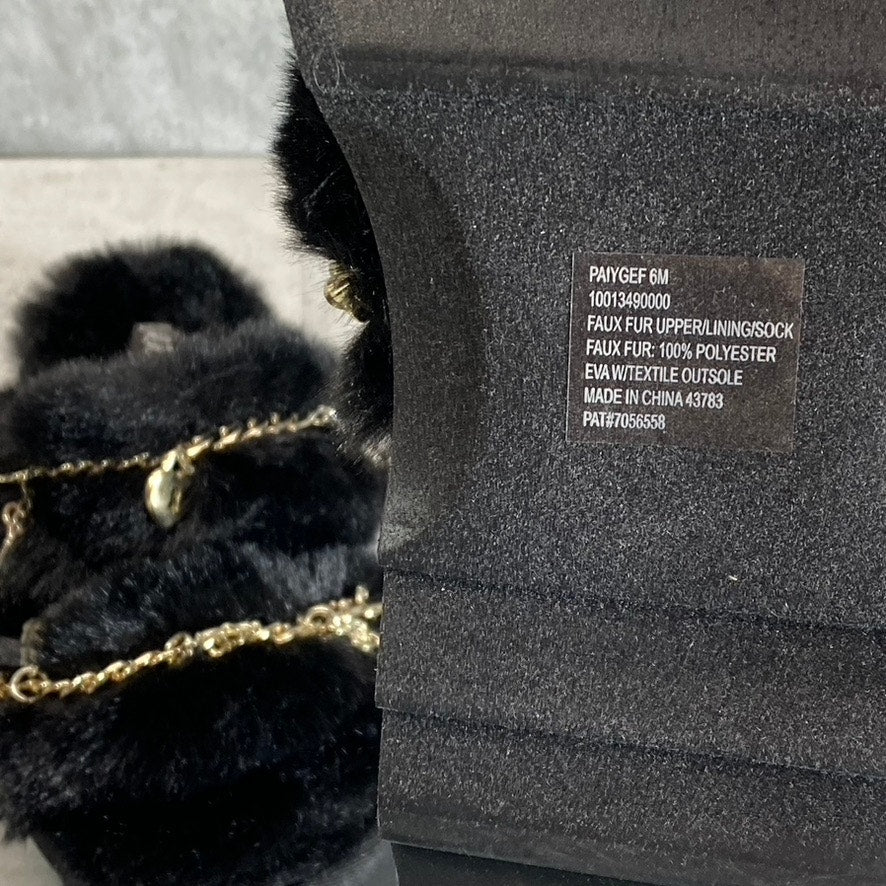 WILD PAIR Women's Black Paiyge Chain Faux-Fur Slide Slip-On Slippers SZ 6