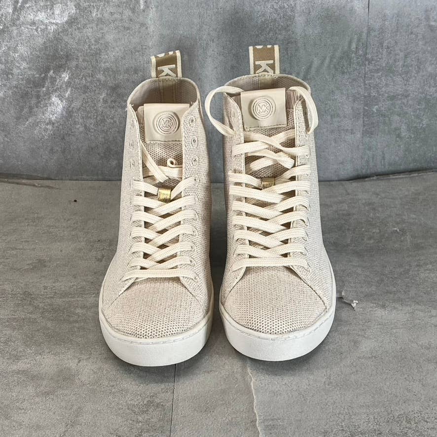 MICHAEL MICHAEL KORS Women's LT Cream Edie Knit Lace-Up High-Top Sneakers SZ 5.5