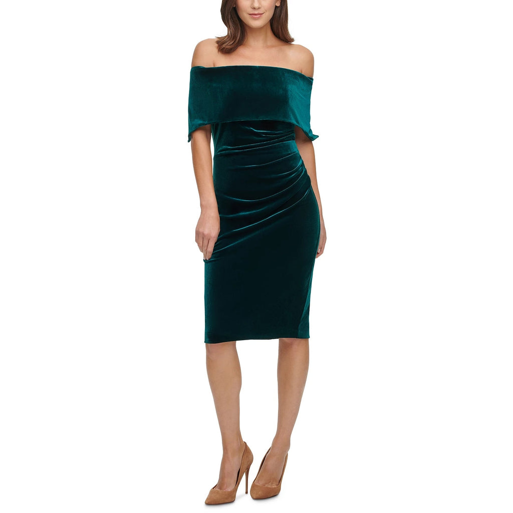 VINCE CAMUTO Women's Hunter Velvet Off-The-Shoulder Cocktail Sheath Knee-Length Dress SZ 4
