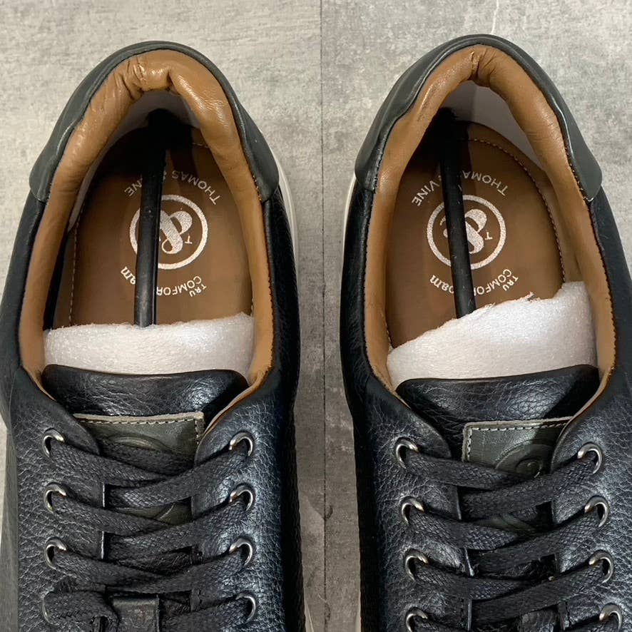 THOMAS & VINE Men's Black Leather Canton Tru Foam Comfort Lace-Up Sneakers SZ 10