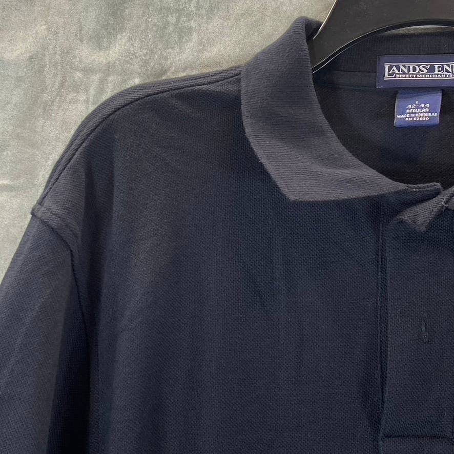 LANDS END Men's Black Solid Regular Short-Sleeve Polo Shirt SZ L