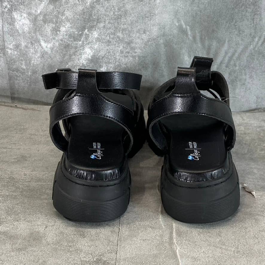 AQUA COLLEGE Women's Black Hannah Waterproof Lug-Sole Strappy Sandals SZ 8