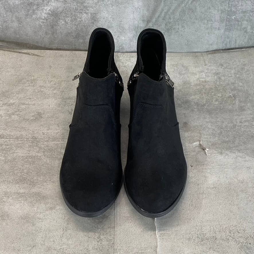 SUN+STONE Women's Black Micro Abby Double-Zip Round-Toe Block-Heel Booties SZ 8