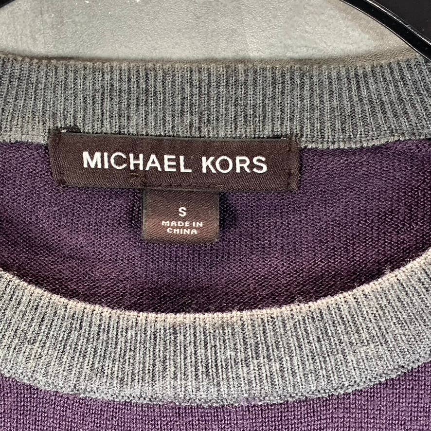MICHAEL KORS Men's Wine/Grey Colorblock Stripe Crewneck Pullover Sweater SZ S