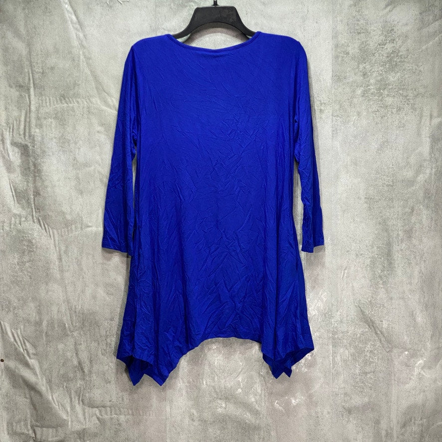 WHITE MARK Blue 3/4 Sleeve Scoop Neck Swing Top With Pockets SZ M