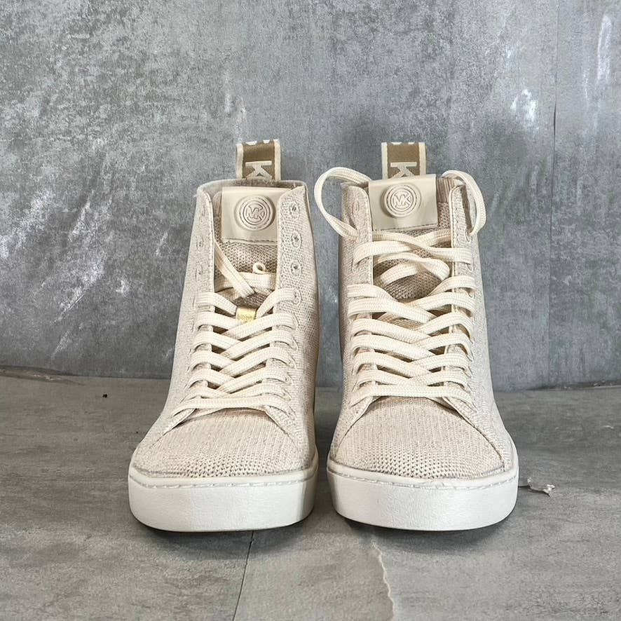 MICHAEL MICHAEL KORS Women's LT Cream Edie Knit Lace-Up High-Top Sneakers SZ 5.5
