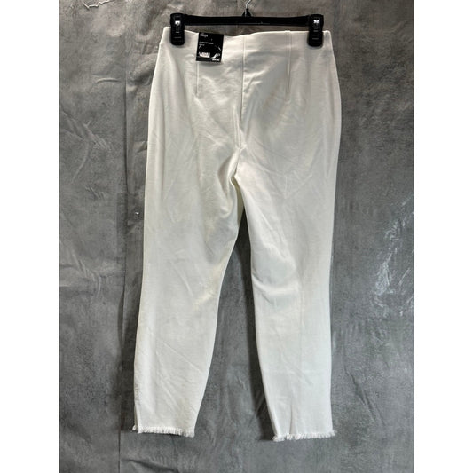 ALFANI Women's Petite Bright White Comfort High-Rise Fringe-Hem Pants SZ 4P