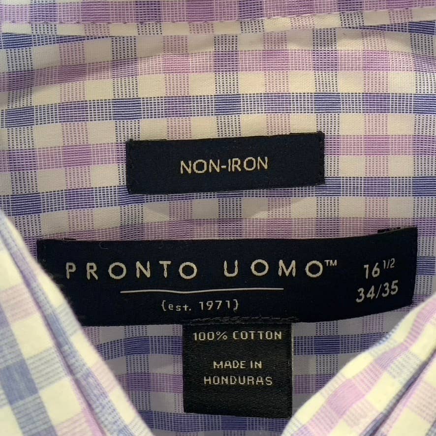 PRONTO UOMO Men's Pink Mini Check Non-Iron Button-Up Dress Shirt SZ 16.5 34-35