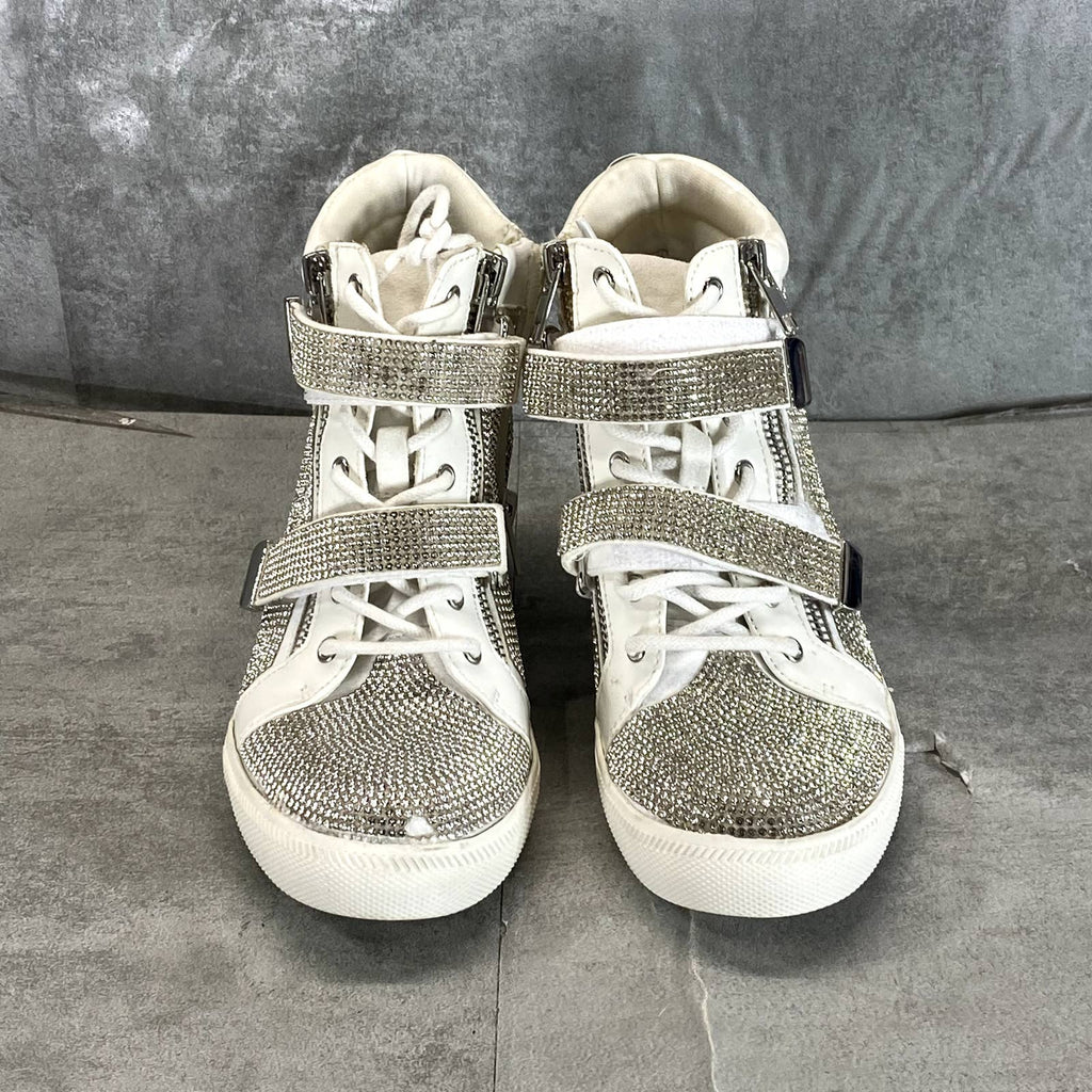 INC INTERNATIONAL CONCEPTS Women's Silver Rhinestone Debby Wedge Sneakers SZ 6