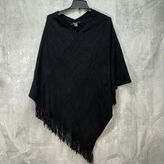 CEJON Solid Black Back to Basics Fringe Poncho OS