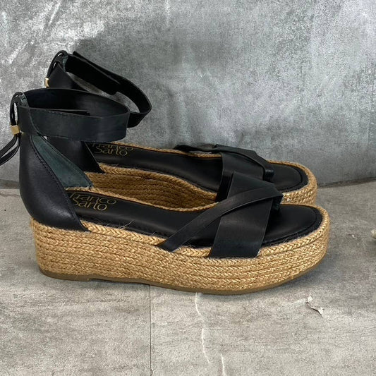 FRANCO SARTO Women's Black Leather Verita Ankle-Strap Espadrille Sandals SZ 8.5