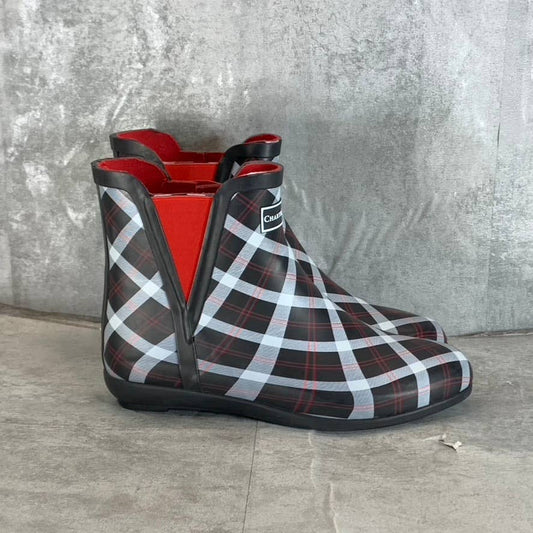 CHARTER CLUB Women's Black/Red Cloudburst Pull-On Rain Boots SZ 9