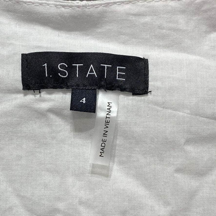 1. STATE White Wrap-Front Tie Waist V-Neck Ruched Short-Sleeve Mini Dress SZ 4