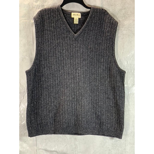 EDDIE BAUER Men's Charcoal Wool Ribbed V-Neck Pullover Sweater Vest SZ XL