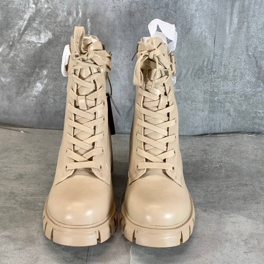 MIA Women's Beige Burnis Thassie Lug-Sole Lace-Up Side-Zip Combat Boots SZ 7