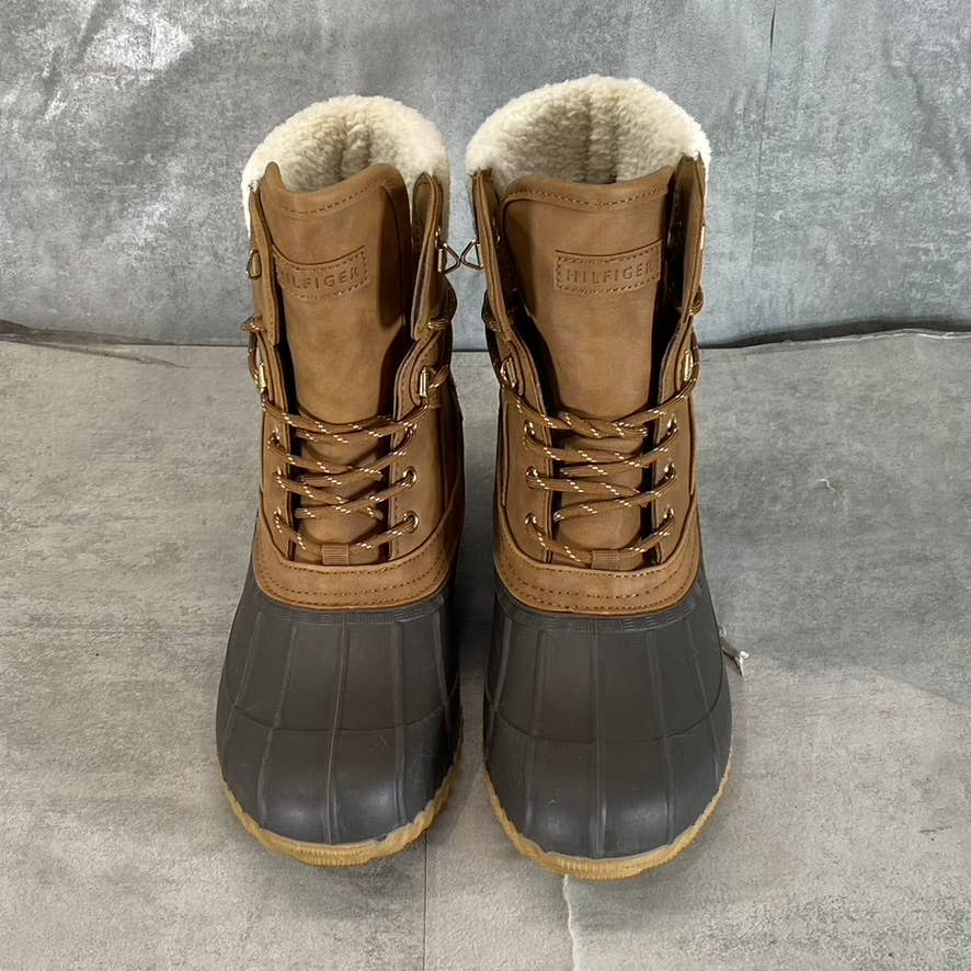 TOMMY HILFIGER Women's Dark Brown Rainah Faux-Leather Faux-Fur Duck Boots SZ 10
