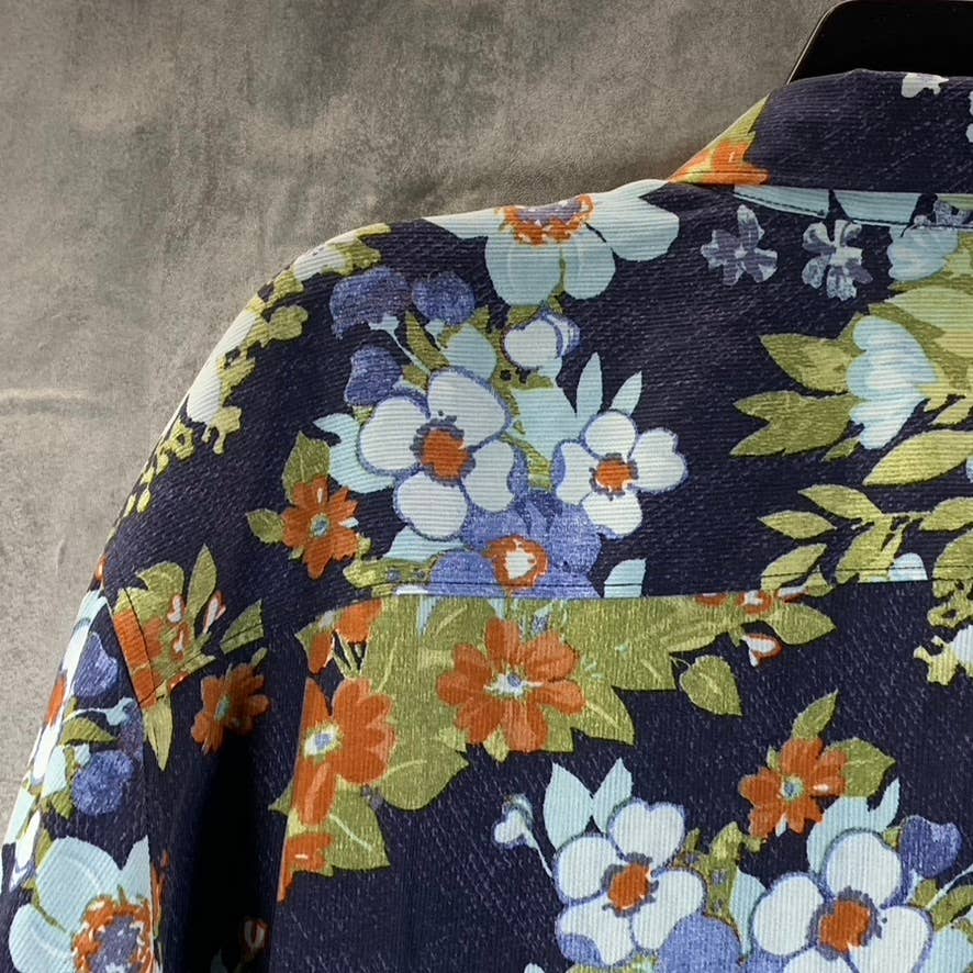 TOMMY BAHAMA Men's Navy Floral-Print Button-Up Short-Sleeve Silk Camp Shirt SZXL