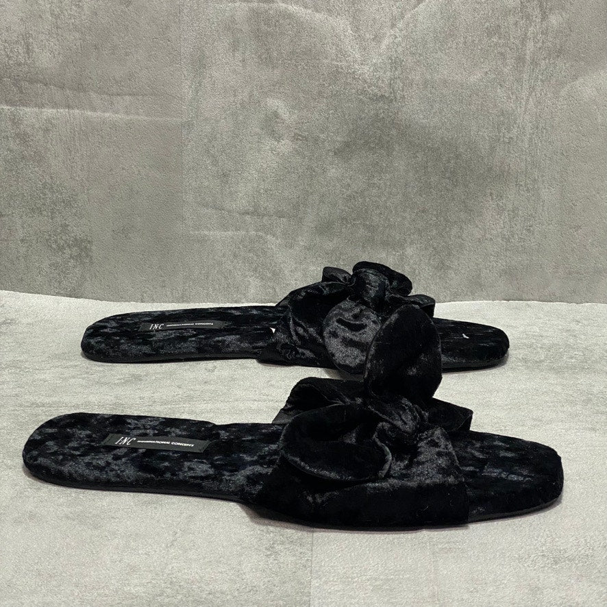 INC INTERNATIONAL CONCEPTS Black Crushed-Velvet Knot Slide Slippers SZ XL(11-12)