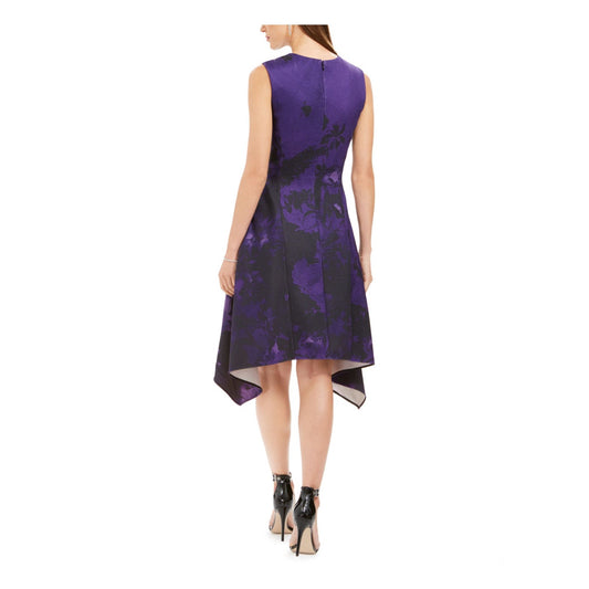 NATORI Women's Purple-Black Printed Sleeveless Swing Fit & Flare Midi Dress SZ 2