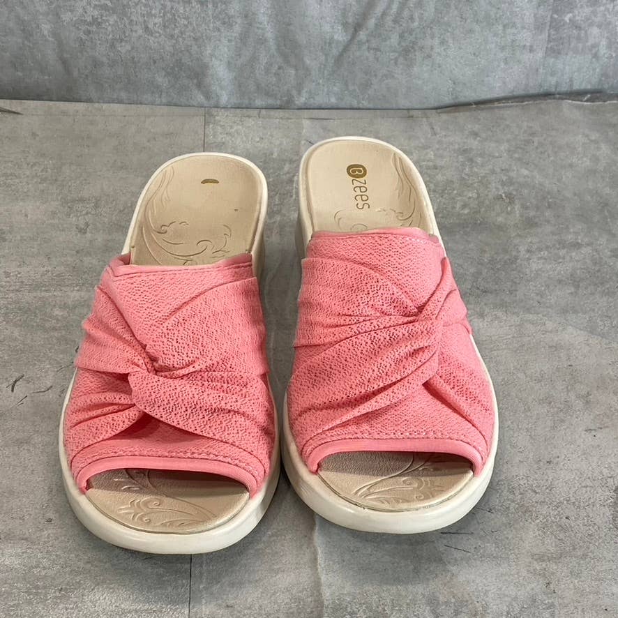 BZEES Women's Pink Smile II Knotted Washable Slide Wedge Sandals SZ 9