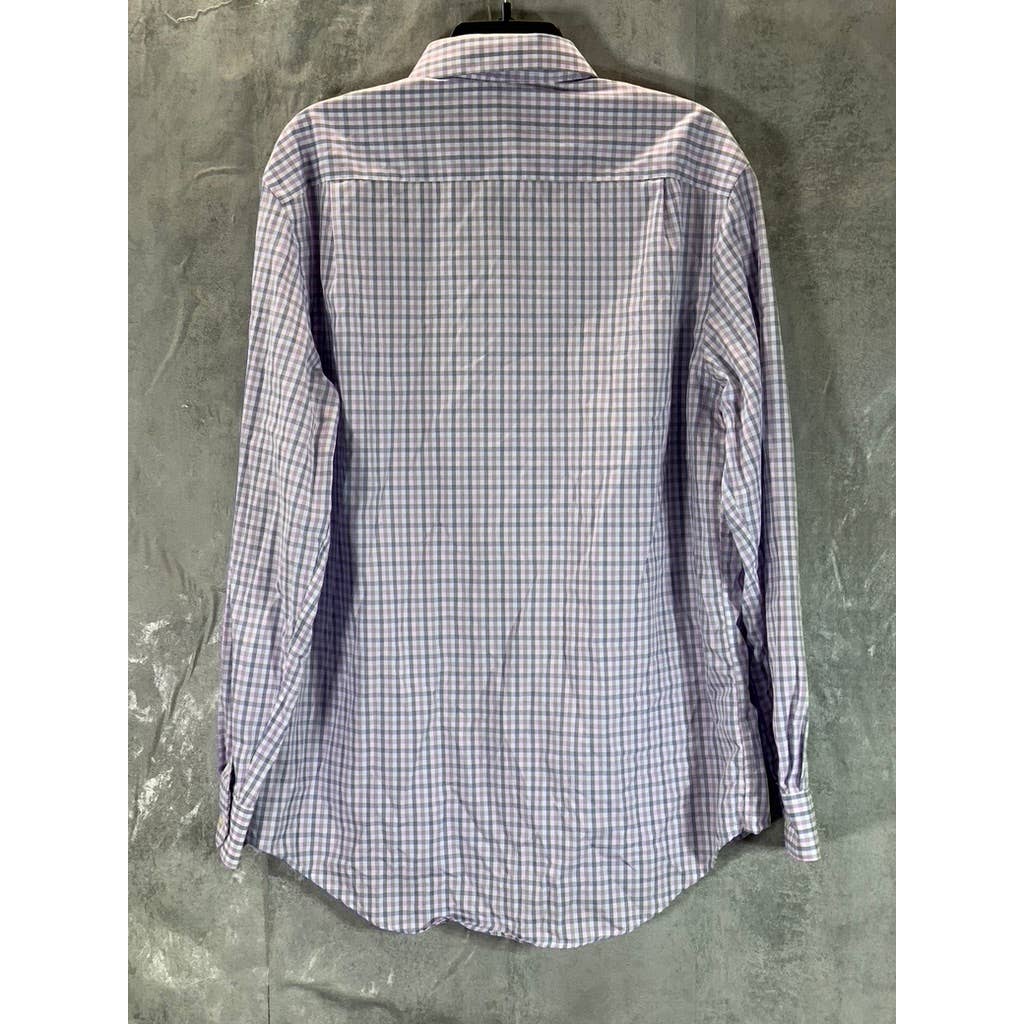 PRONTO UOMO Men's Pink Mini Check Non-Iron Button-Up Dress Shirt SZ 16.5 34-35