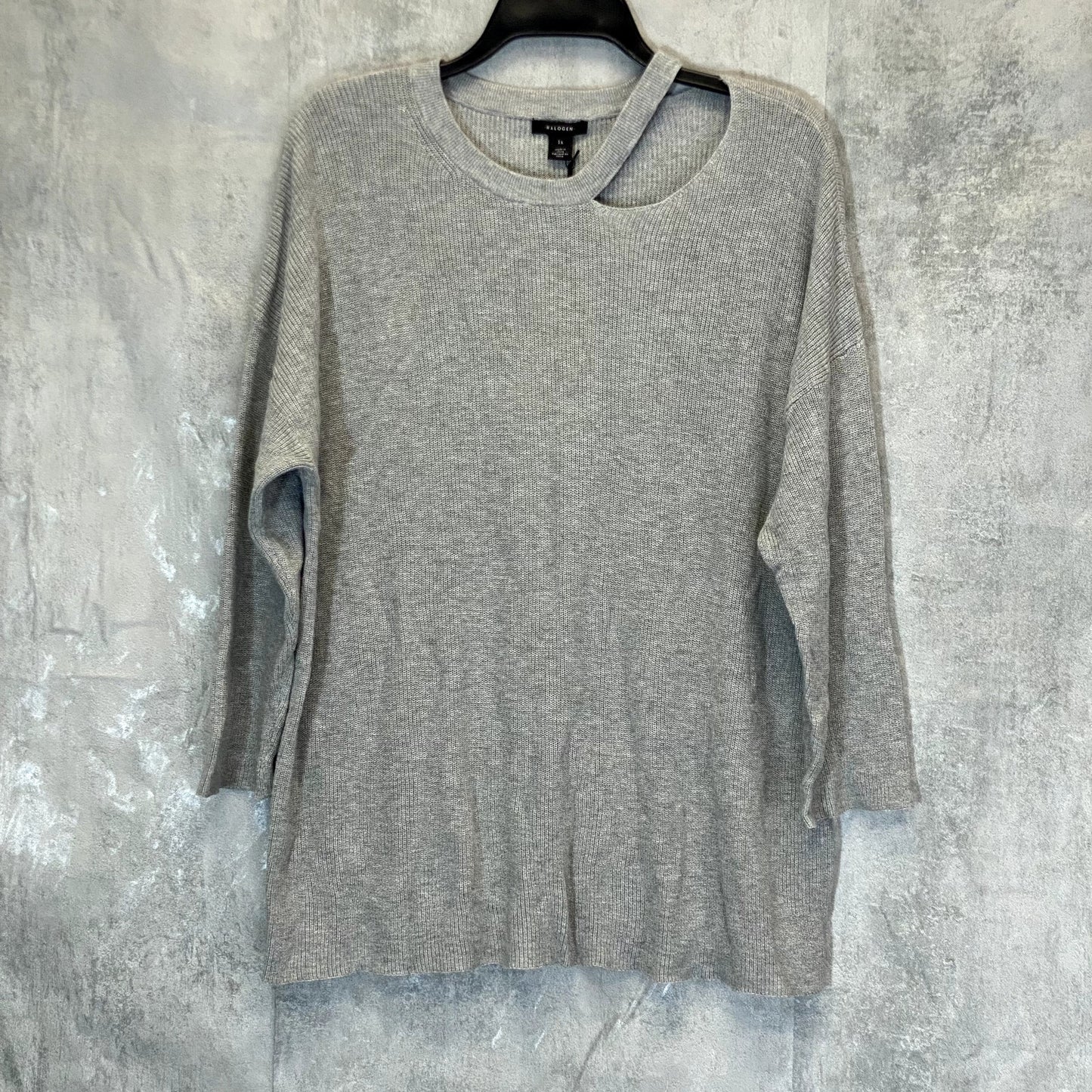 HALOGEN Women's Plus Size Grey Heather Cutout Detail Crewneck Pullover SZ 1X