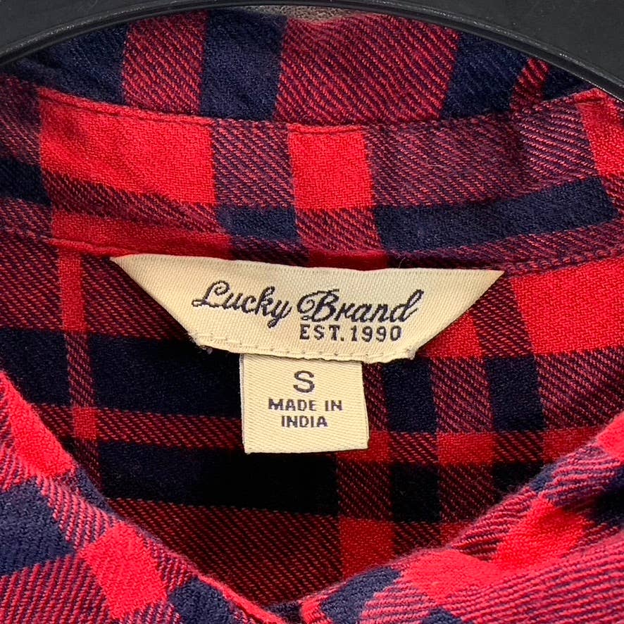 LUCKY BRAND Women's Red-Navy Plaid Classic-Fit Button-Up Shirt SZ S