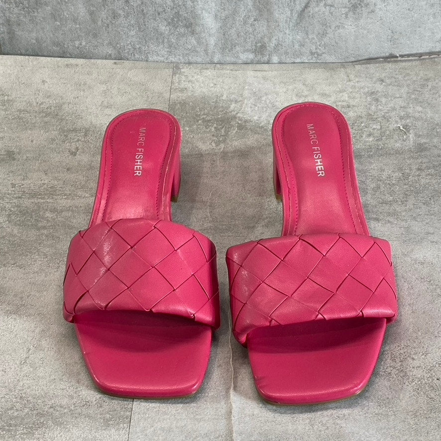 MARC FISHER Women's Pink Casper Weave Square-Toe Slip-On Block-Heel Sandals
