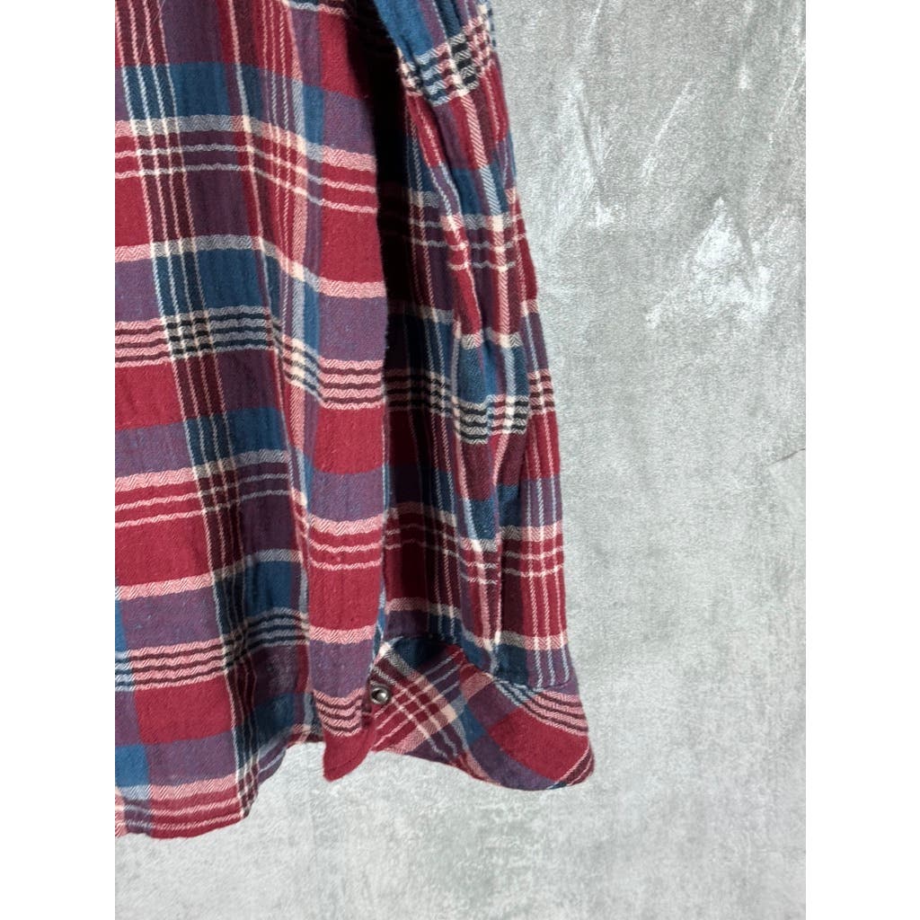 KUT FROM THE KLOTH Women's Burgundy/Blue Plaid Button-Up Flannel Top SZ L