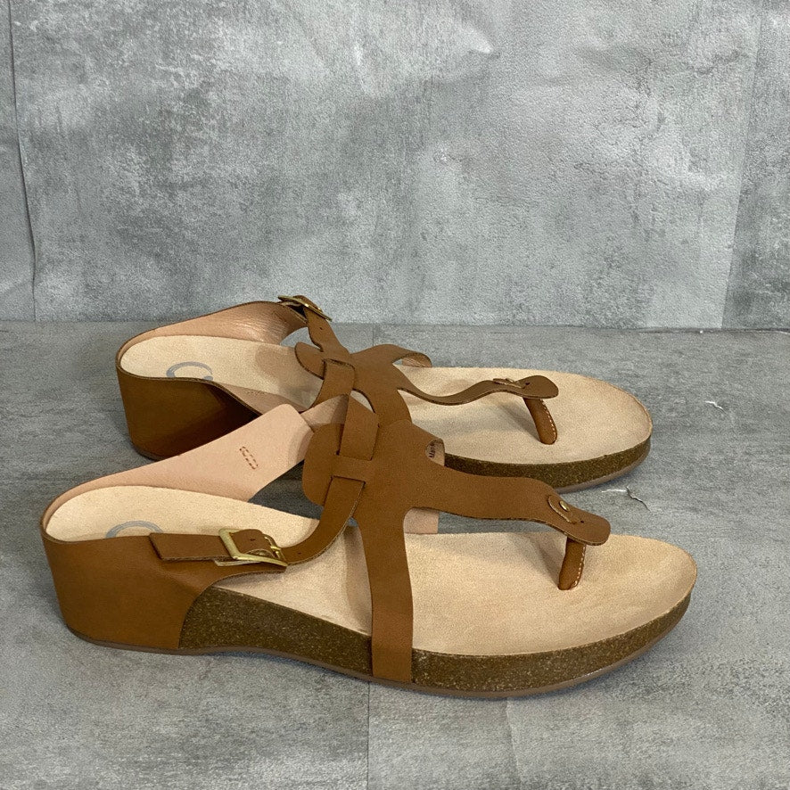 JOURNEE COLLECTION Brown Navara Slide Faux Cork Wedge Thong Sandals SZ 10