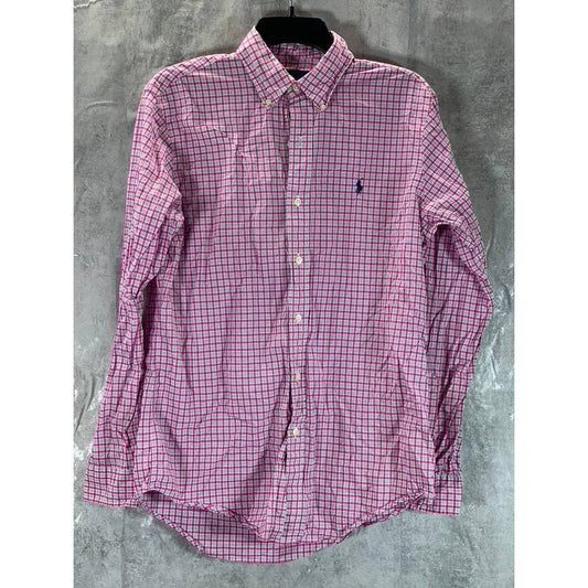 RALPH LAUREN Men's Pink Gingham Classic -Fit Button-Up Long-Sleeve Shirt SZ S