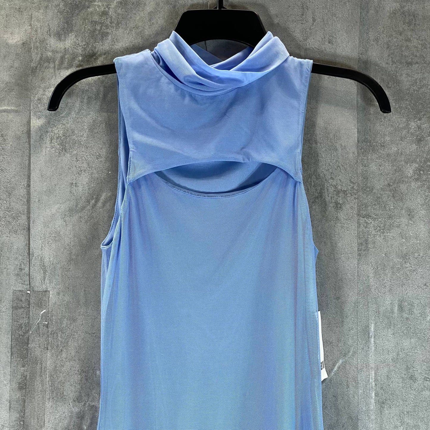 BAR III Women's Blue Whisper Mesh Mock-Neck Sleeveless Mini Dress SZ XS