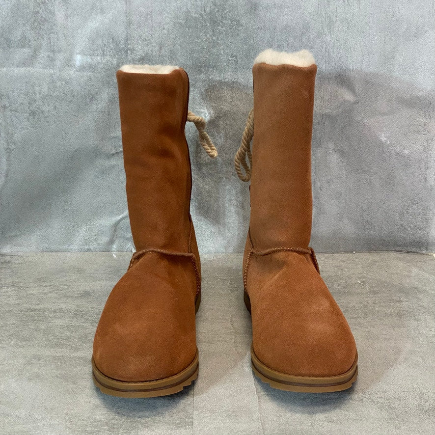 MUK LUKS Cognac Suede Ziggy Memory Foam Rodeo Pull-On Boots SZ 10