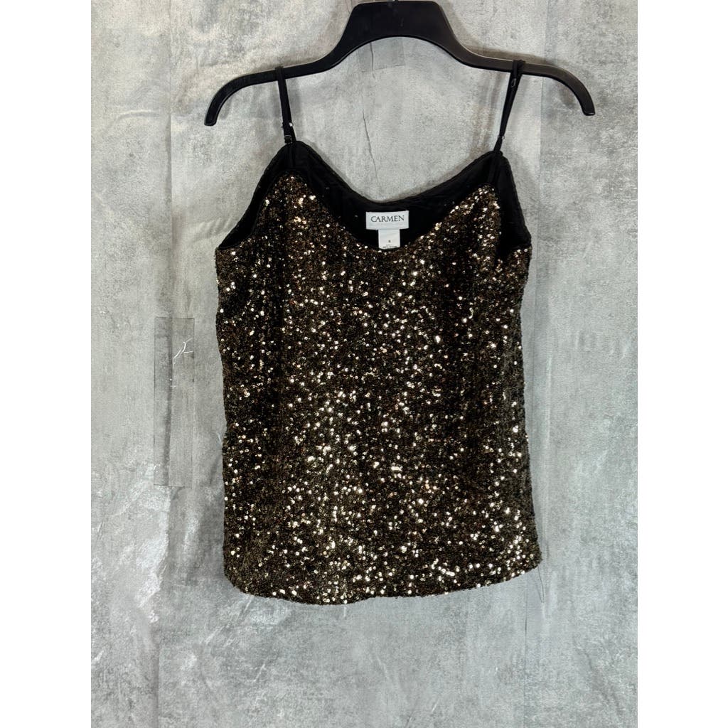 CARMEN MARC VALVO Women's Mini Gold Sequin Embellished Camisole SZ S