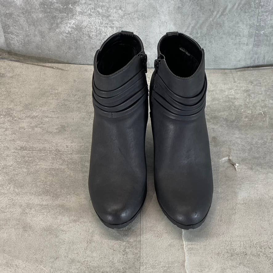 WHITE MOUNTAIN Women's Black Faux-Leather Spade Round-Toe Booties SZ 5.5