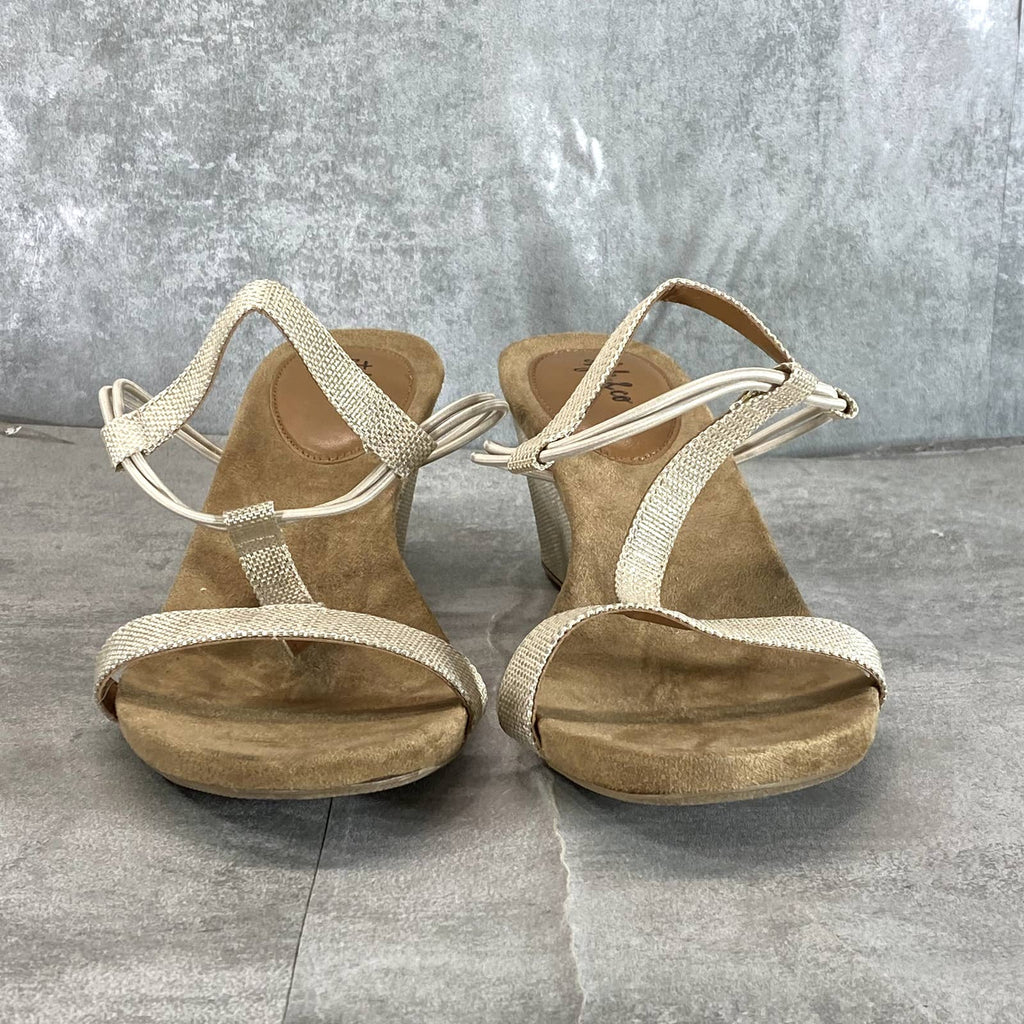 STYLE & CO Women’s Shine Canvas Mulan T-Strap Slingback Wedge Sandals SZ 9.5
