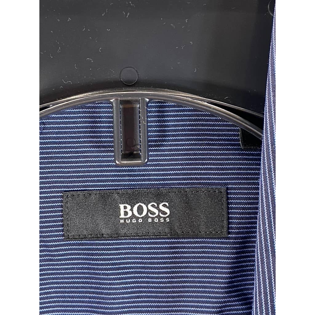 BOSS HUGO BOSS Men's Navy Pinstripe Button-Up Long-Sleeve Dress Shirt SZ16 32/33