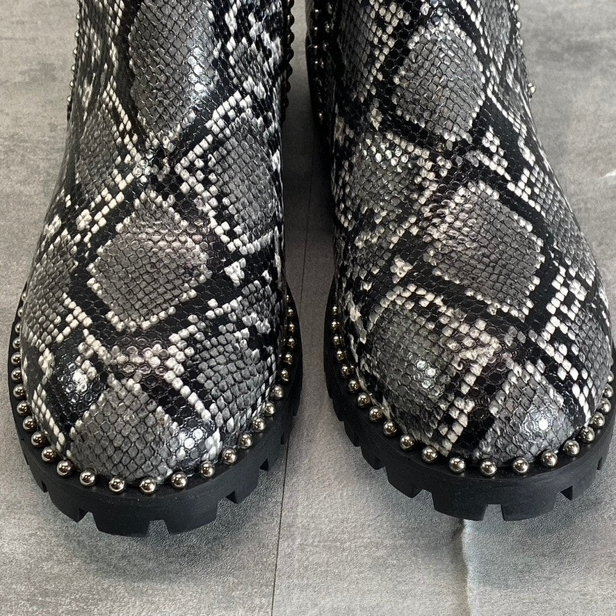 SEVEN DAILS Women's Gray South Ends Studded Round-Toe Slip-On Lug Sole Boots SZ 8.5