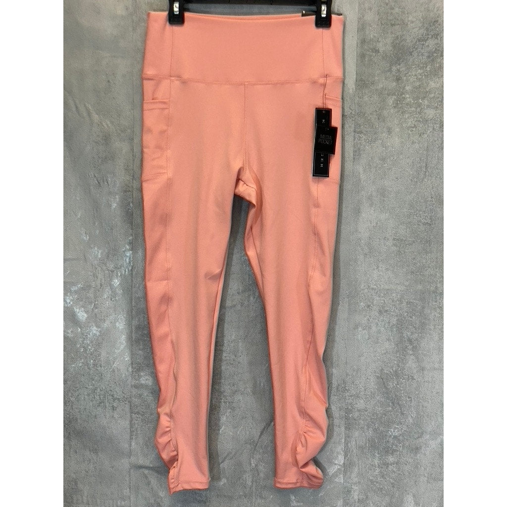 KAY UNGER Women's Peach Ruched Cuff High-Waist Media Pocket Pull-On Athletic Legging SZ L