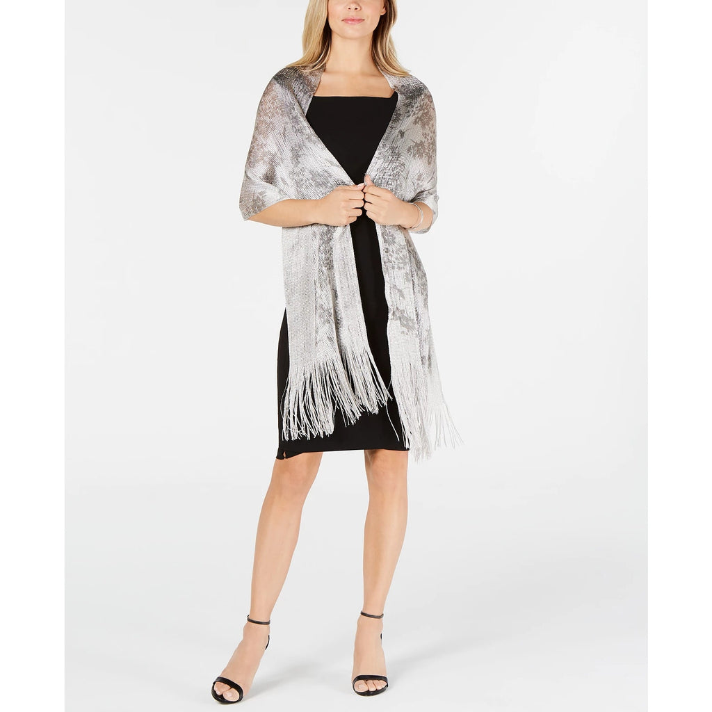 INC INGTERNATIONAL CONCEPTS Silver Floral Dream Fringed Net Wrap OS