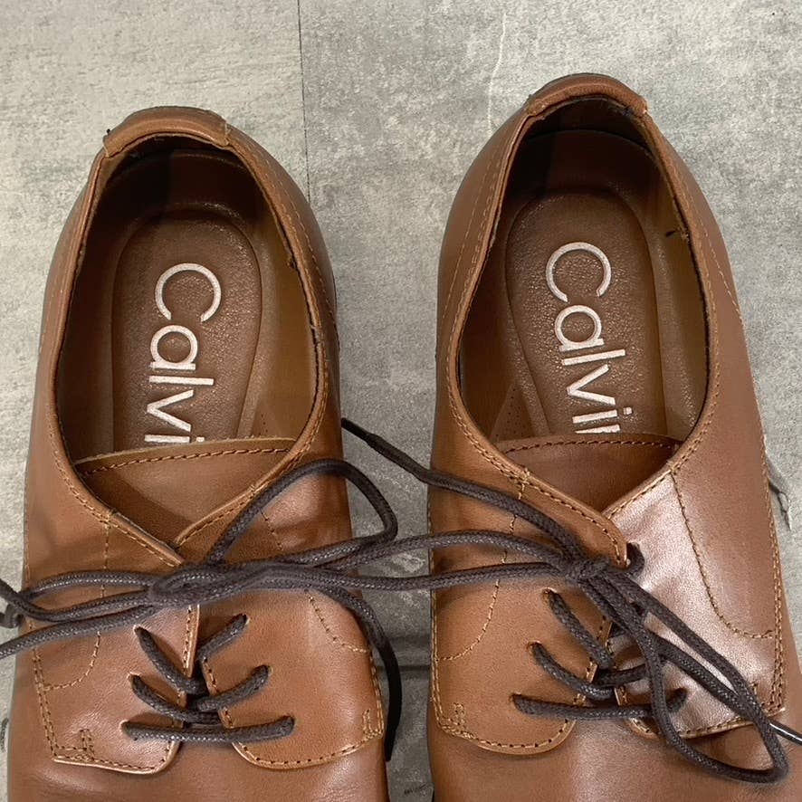 CALVIN KLEIN Men's Light Brown Leather Jack Lace-Up Dress Loafers SZ 9