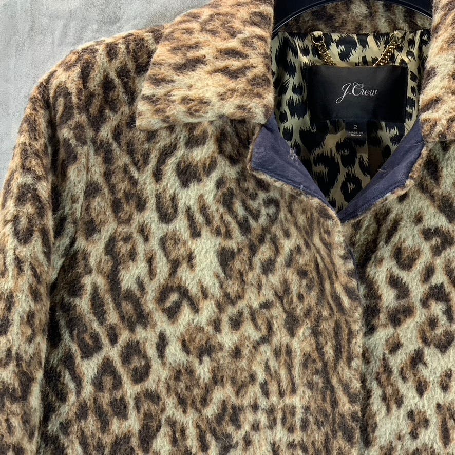 J.CREW Women's Snow Leopard Wool-Blend Double Leopard Topcoat SZ 2