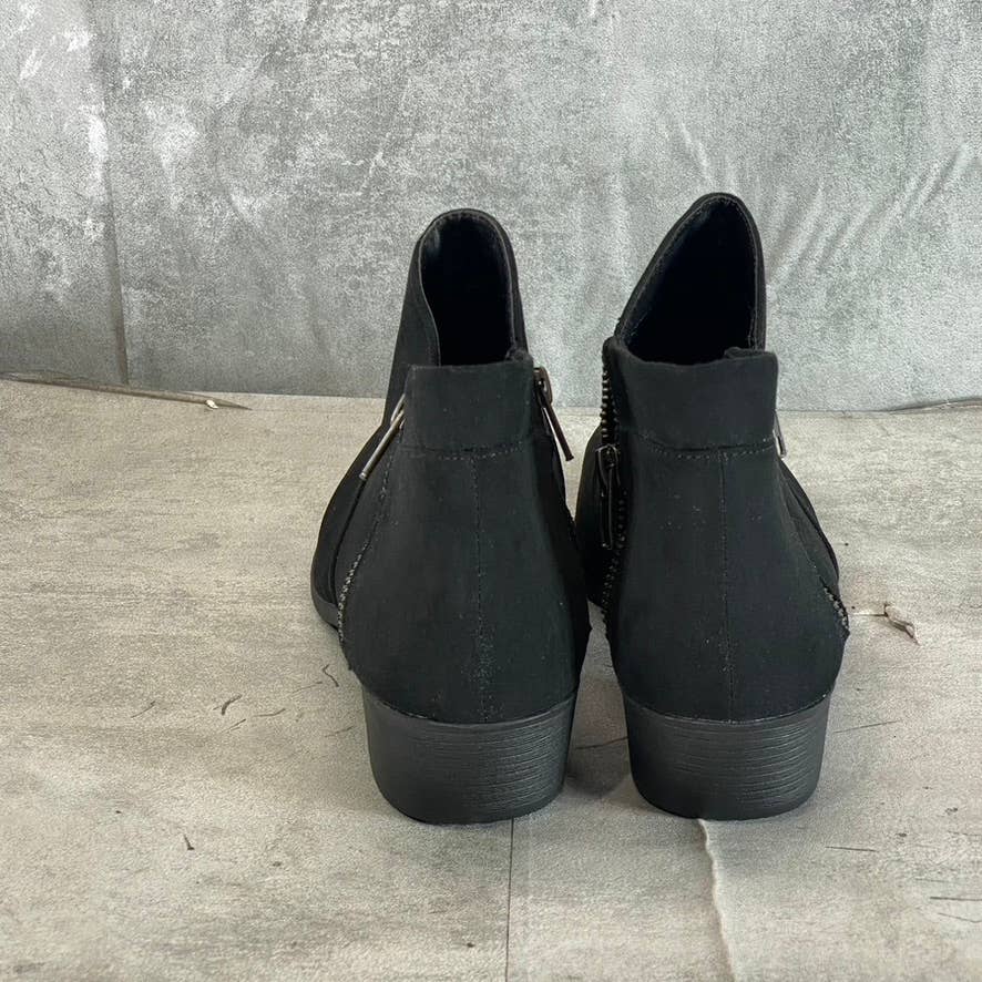 SUN+STONE Women's Black Micro Abby Double-Zip Round-Toe Block-Heel Booties SZ 10