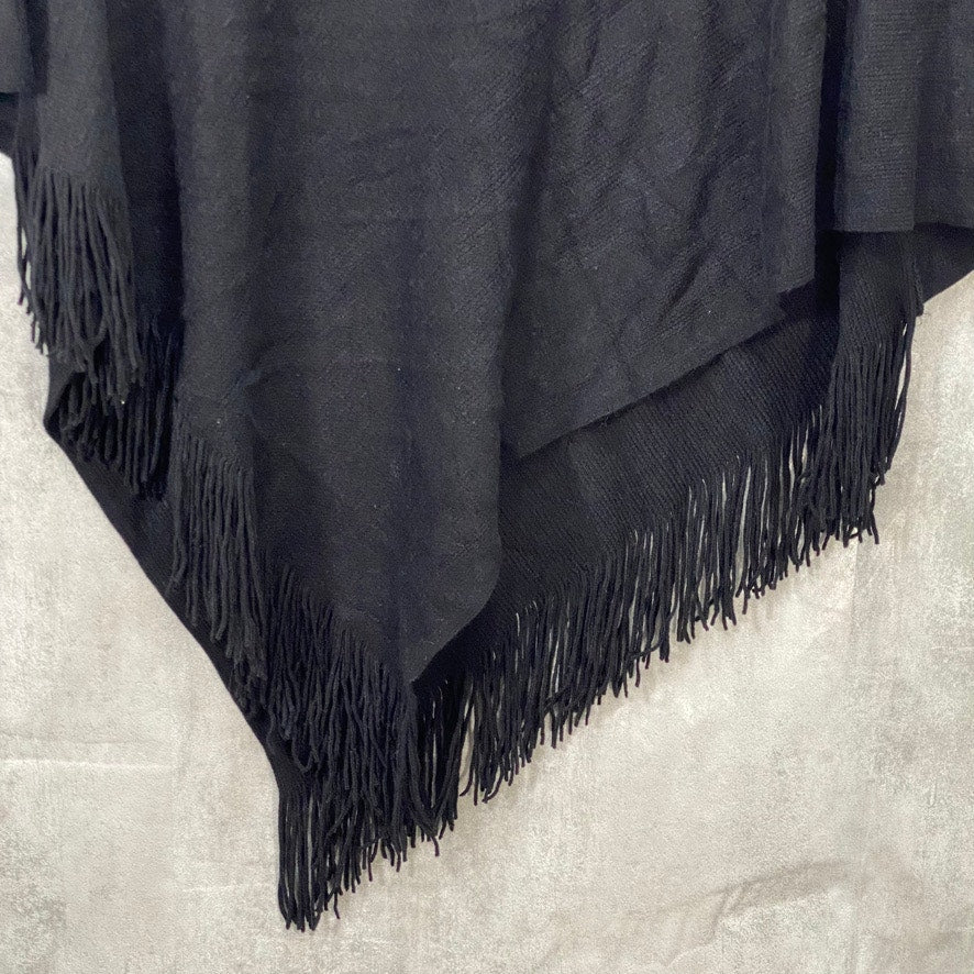 CEJON Solid Black Back to Basics Fringe Poncho OS