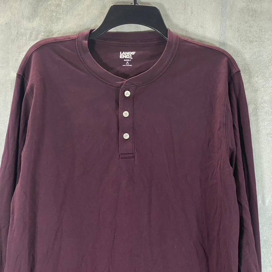 LANDS' END Men's Tall Burgundy Super-T Long-Sleeve Henley Shirt SZ M