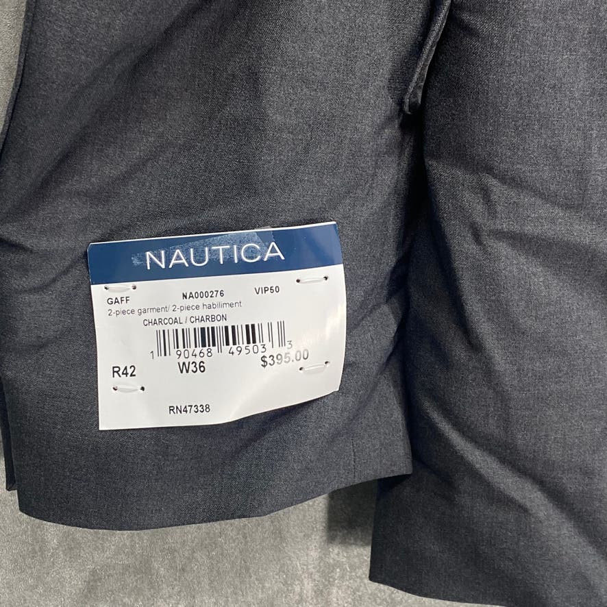 NAUTICA Charcoal Modern-Fit Two-Button Bi-Stretch Suit Jacket SZ 42R