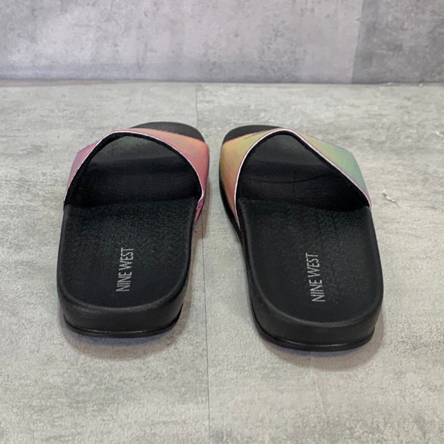 NINE WEST Black Iridescent Vamp Sandbar 3 Slide Women Sandals SZ 5
